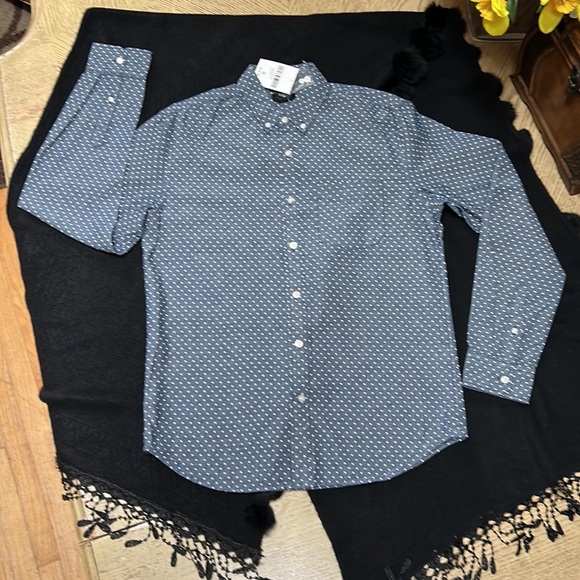 Men Chambray Button Down Shirt Long Sleeve Polka Dot - Picture 10 of 14